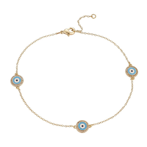 Unwritten Jewelry - Gold-Plated Anklet Ankle Bracelet with Nazar Charm Amulets Evil Eye Protection